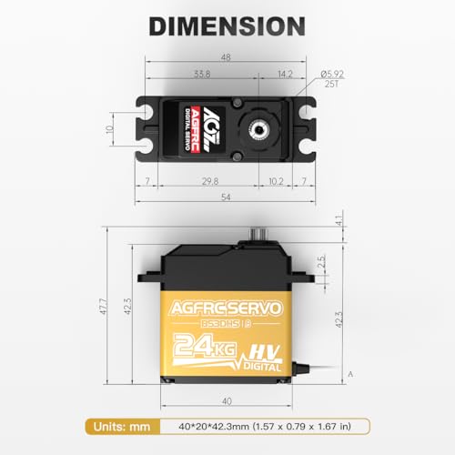 AGFRC 24KG 0.19s Programmable 1/10 Servo (B53DHS) | HV, Titanium Gears, 2BB, AL+Plastic Case, with 25T Metal Horn, for 1/10 RC Cars, Crawlers, Planes, Boats
