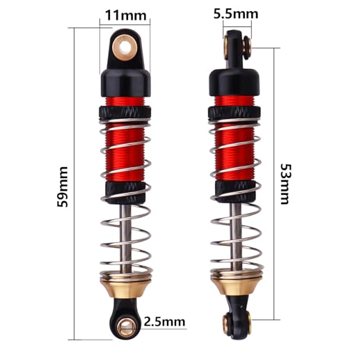 59mm Shocks Aluminum Shock Absorber for TRX4M TRX4MT 1/18 RC Crawler Threaded Oil Damper (Red) - color: Red