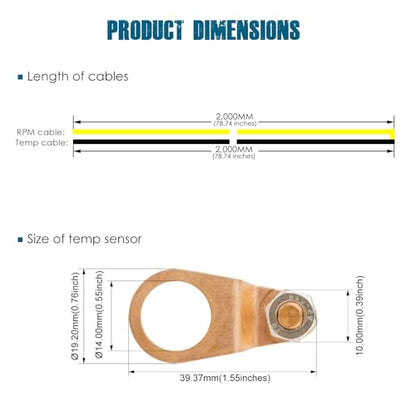 (2M/78.74 in Wire) Runleader RL-TS002 Temp/RPM Probe Assembly | Red Copper Probe, Temp Range: -20℃ to 220℃(-4℉ to 428℉).