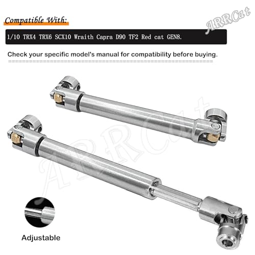 2PCS 90-125MM Stainless Steel Universal Drive Shaft for 1/10 TRX4 TRX6 SCX10 Wraith Capra D90 TF2 Red cat GEN8 1/10 RC Crawler,ARRCat RC Upgrade Parts Hop-Ups Centre Drive Shaft - size: 90-125MM