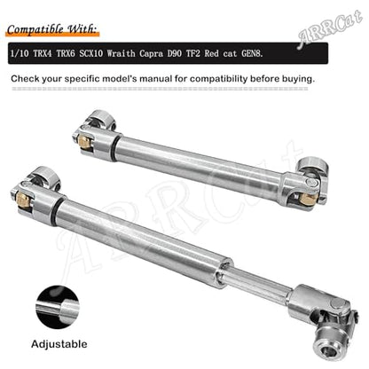 2PCS 90-125MM Stainless Steel Universal Drive Shaft for 1/10 TRX4 TRX6 SCX10 Wraith Capra D90 TF2 Red cat GEN8 1/10 RC Crawler,ARRCat RC Upgrade Parts Hop-Ups Centre Drive Shaft - size: 90-125MM
