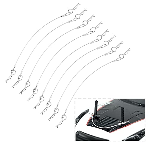 8Pack ShareGoo Metal Clip R Pin Rod with Steel Anti-Lost Rope RC Body Shell Clip Wire Compatible with 1/8 1/10 Traxxas HSP Arrma Axial Redcat Tamiya HPI RC Car Truck Crawler (Silver) - color: Silver