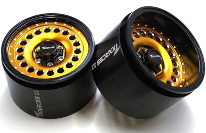 Adjustable 2 Offsets RC 2.2 Beadlock Wheels Rims 1/10 Crawle Car Wheel Aluminum Hub Upgrades for Remote Control SCX10 Capra Wraith Trx4 (4PC) (Black ＆ gdlden) - color: Black ＆ Gdlden