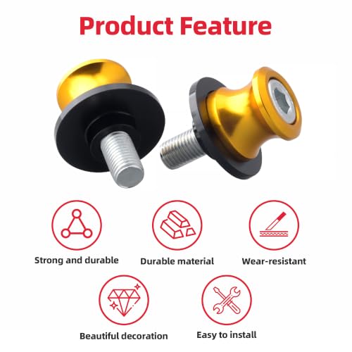Goldfire 2pcs 10MM M10 X1.25 Motorcycle Swing arm Sliders Spools CNC Swing Arm Stand Screw for FZR 1000/600R/400 for Kawasaki Z750 /Z750S/ Z750R /ER-6F /ER-6N /Duke 125/200/390 (Yellow) - color: Yellow