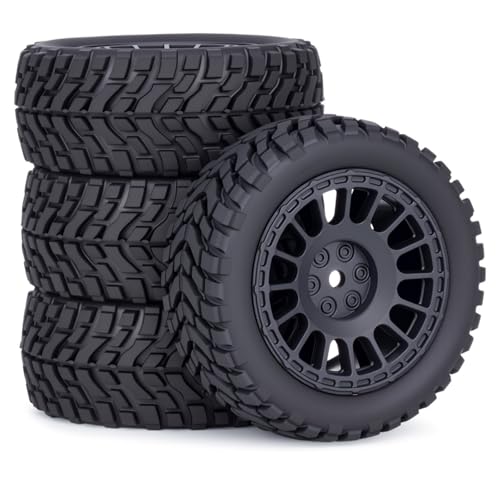 4PCS RC Rally Car Tyres 12mm Hex Hub Wheel Rims Tires NOT Pre-Glued for 1/16 1/14 1/12 1/10 Scale Off Road Buggy On-Road Touring Car Upgrade Parts (Black) - color: Black