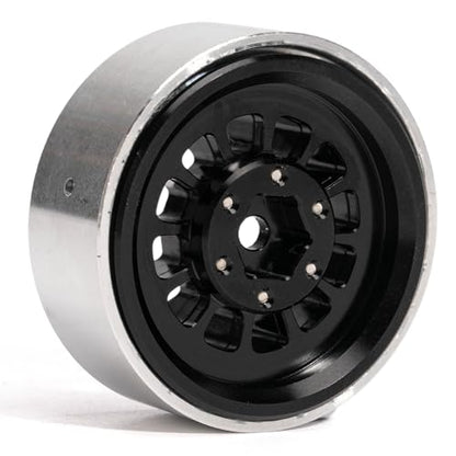 1.3” Aluminum Beadlock Wheels, -4.53mm Offset CNC 7 mm Hex Rims for 1/18 1/24 RC Crawler TRX4M, Axial SCX24 AX24, Redcat Ascent-18, FMS FCX24, 4 pcs, Black - color: Black