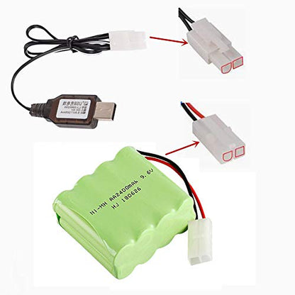 9.6V 2400mAh Ni-MH Battery Pack Rechargeable AA X Mode with Standard Tamiya Connector for HuanQi 781 728 RC 1:24 M1A2 Toy Tank