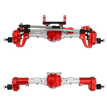 CNC Anodized Complete Front & Rear Portal Axle for 1/10 RC Crawler Car Axial SCX10 II Deadbolt 90046 90047 SCX10 90028 90027 Metal Upgrade Parts (Silver-red-1) - color: Silver-red-1