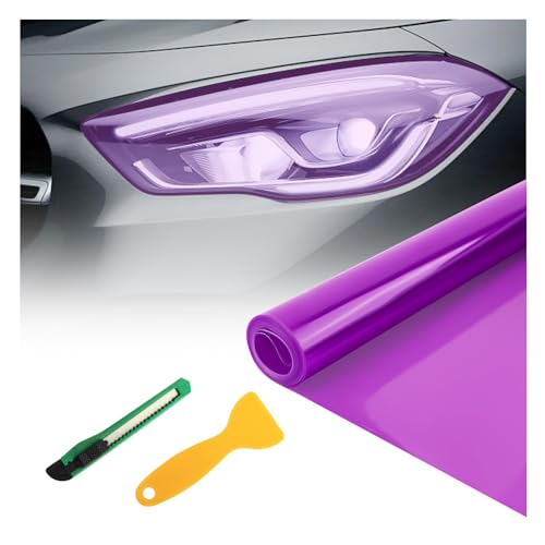 12×47" Car Headlight Tint Film,Cuttable Taillight Tint Film Kit with Squeegee & Cutter,Waterproof Tail Light Tints Films Car Exterior Accessories for Headlights Fog Lights Tail Lights (Purple) - color: Purple