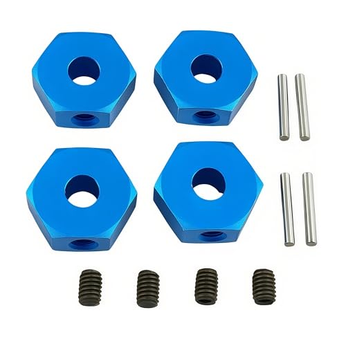 12mm Wheel Hex Set for Losi 1/18 Mini LMT 4X4 Brushed Monster Truck (Blue) | Aluminum,Front,Rear,Wheel Hexes,Pins,RC Car,Upgrade Parts,LOS01026,LOS212050,CNC Machined,High Strength - color: Blue
