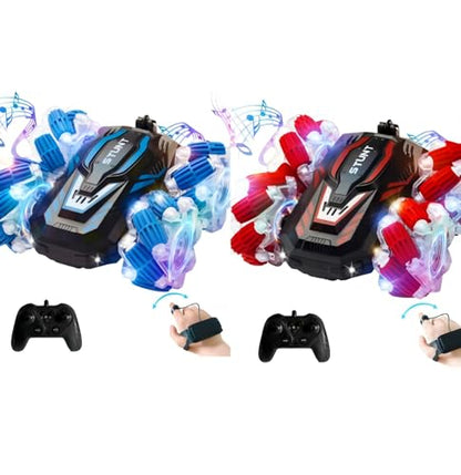 RC Gesture Sensing Stunt Car, 2.4 Ghz 4WD Remote Control Car, Cool Lighting and Music, Double-Sided Rotating Off-Road Vehicle 360° Flipping Car, Present for Boys and Girls Aged 6-12