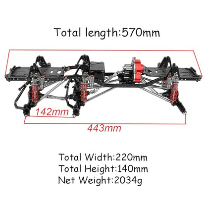 Metal Upgraded 6x6 RC Car Chassis Frame with 2 Front Steering Axles and Middle Axle Transmission 2 Battery Trays DIY for Axial SCX10 1/10 RC Crawler Car Parts (Without Wheels)