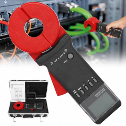 Podoy ETCR2100A+ Ground Resistance Meter Earth Tester Clamp Digital 200Ω | Non-Contact Clamp-On Design Tests Ground Loops Without Disconnecting Ground Wires; Φ32 mm Jaw, 0.001Ω Resolution; No Battery