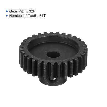 MECCANIXITY 2 Pcs RC 32P Hardened Pinion Gear 5mm Shaft, 31T Motor Gears Carbon Steel for 1/10 RC Model Car Boat Drone - style: 31T