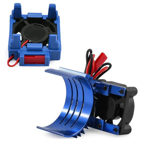 Aluminum Heatsink Plastic RC Motor ESC Cooling Fan Set 6-8.4V High RPM for TRAXXAS VXL-3S Slash/Rally/Bandit/Stampede 2WD 4WD RC Car (Blue) - color: Blue