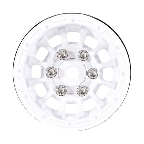 INJORA 1.0" Aluminum Beadlock Wheels 0mm Offset for 1/18 1/24 RC Crawler Upgrade, W1056(White) - color: White