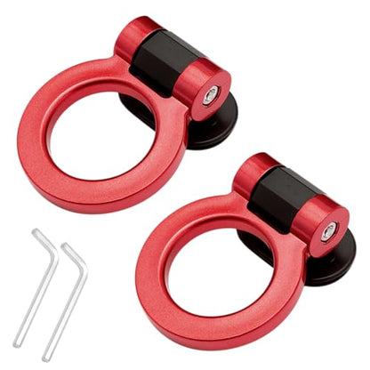 x xotic tech 2pcs JDM Track Racing Style Bumper Trailer Tow Hook Ring Decoration Sticker Universal Fit All Car Truck SUV, Red + Red - color: Red+Red