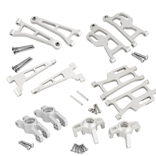 Aluminum Front Rear Swing Arm & Steering Knuckle C-Hub Kit Compatible with 1/14 MJX Hyper Go 14210 14209 H14BM RC Upgrade Parts (Silver) - color: Silver