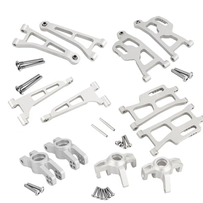 Aluminum Front Rear Swing Arm & Steering Knuckle C-Hub Kit Compatible with 1/14 MJX Hyper Go 14210 14209 H14BM RC Upgrade Parts (Silver) - color: Silver