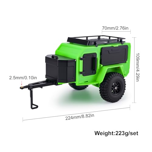 RC Off-Road Camping Trailer for 1/18 1/24 TRX4M SCX24 RC Crawler | Durable ABS mini camping trailer pre-drilled LED mounting holes, highly realistic scale design - color: Black Green