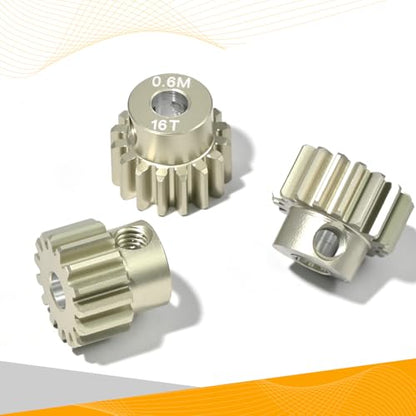 3PCS 0.6M Pinion Gear Set 15T 16T 17T, 7075 Aluminum Alloy 0.6 Mod RC Gears with 3.175mm Bore for 540 550 Brushed Brushless Motors, Fits for 1/10 Tamiya Redcat HSP HPI RC Cars - size: 15 16 17T