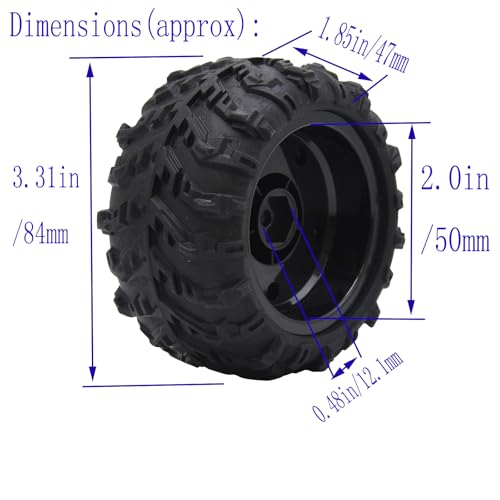 Blomiky 2 Pack 3.3 * 1.85 Inch Wheel Tires 12mm 4 Pack Hexes M4 Locknus and 10 * 2mm Pins 2.6mm Locknuts for Some 1/14 1/16 1/18 1/20 Scales XLH HBX RC Trucks / Q903 Tire Hex Pin