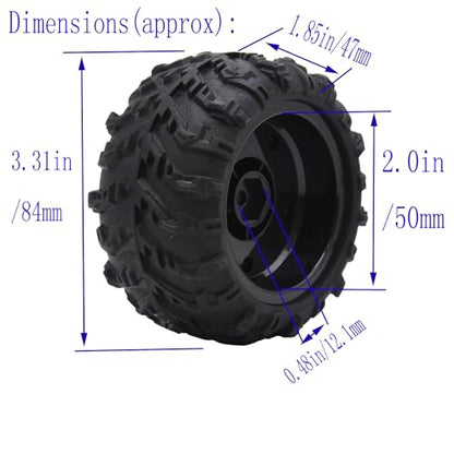 Blomiky 2 Pack 3.3 * 1.85 Inch Wheel Tires 12mm 4 Pack Hexes M4 Locknus and 10 * 2mm Pins 2.6mm Locknuts for Some 1/14 1/16 1/18 1/20 Scales XLH HBX RC Trucks / Q903 Tire Hex Pin