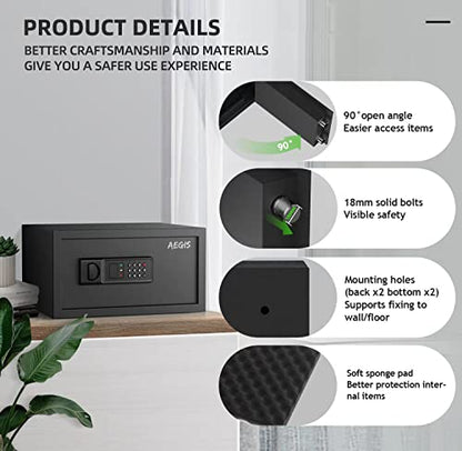 AEGIS 1.2 CuFt Digital Safe for Laptop and Documents, Home and Office | Electronic Keypad Lock Security Box with override keys, pre-drilled mounting holes, solid steel construction - size: 1.2 Cubic Feet, style: Digital Keypad