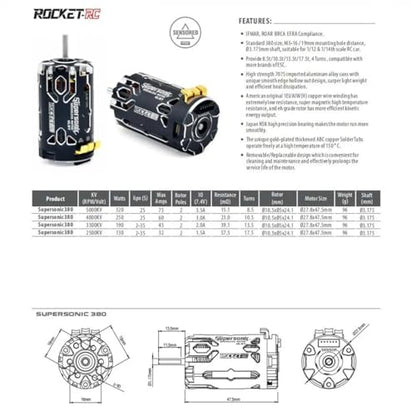 Supersonic 380 13.5T/3300KV Sensored Brushless Motor 2-3S LiPo Shaft Diameter 3.175mm for 1/12 1/14 RC Racing Car - size: 13.5T