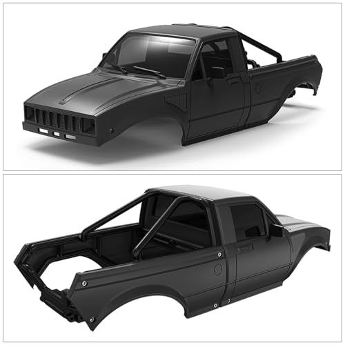 RC Pickup Body Shell with Bed Rack and Light kit & 2PCS Hanging Ball Nuts for 1/24 RC Crawler Axial SCX24 C10 Bronco Wrangler Base Camp 4Runner (Black) - color: Black