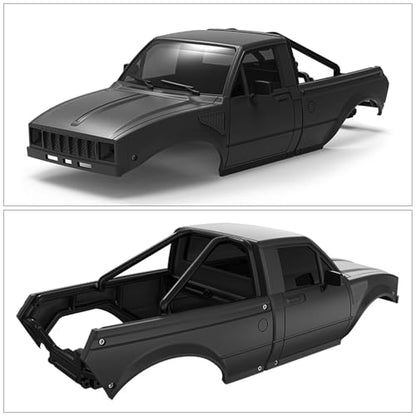RC Pickup Body Shell with Bed Rack and Light kit & 2PCS Hanging Ball Nuts for 1/24 RC Crawler Axial SCX24 C10 Bronco Wrangler Base Camp 4Runner (Black) - color: Black
