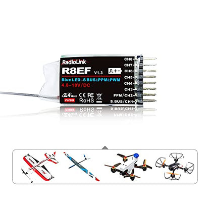 Radiolink T8FB 2.4ghz 8 Channels RC Radio Transmitter and Two R8EF Receivers Set Dual Stick Remote Controller for Airplane Boat Car Robot and More (Mode 2)