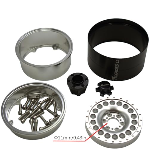 Adjustable 2 Offsets RC 2.2 Beadlock Wheels Rims Hub 1/10 Crawle Car Wheel Aluminum Upgrades for Remote Control SCX10 Capra Wraith/AMG 6x6RC Trx4 (4PC) (Silver) - color: Silver