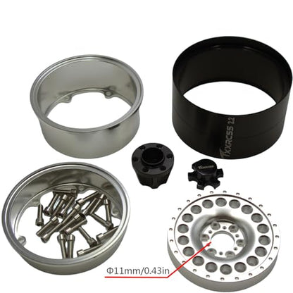 Adjustable 2 Offsets RC 2.2 Beadlock Wheels Rims Hub 1/10 Crawle Car Wheel Aluminum Upgrades for Remote Control SCX10 Capra Wraith/AMG 6x6RC Trx4 (4PC) (Silver) - color: Silver