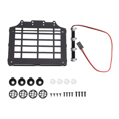 Matybobe 1/12 RC Crawler Roof Rack RC Car Roof Luggage Carrier 1:12 Off Road Rack Metal Cage Style Pre Wired 4 Round Lights Direct Screw On Upgrade Parts with Spotlights for