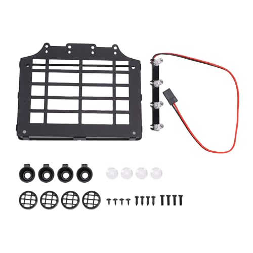 Matybobe 1/12 RC Crawler Roof Rack RC Car Roof Luggage Carrier 1:12 Off Road Rack Metal Cage Style Pre Wired 4 Round Lights Direct Screw On Upgrade Parts with Spotlights for