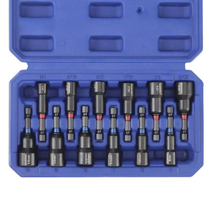 WORKPRO 12 PCS Magnetic Nut Driver Set, Premium Impact Power Hex Nut Driver | Drill Bit Master Kit, SAE (1/4" to 9/16") and Metric (6-14mm), 1/4" Hex Shank and Quick-Change, Cr-V Steel - size: 12PCS Magnetic Nut Driver Set