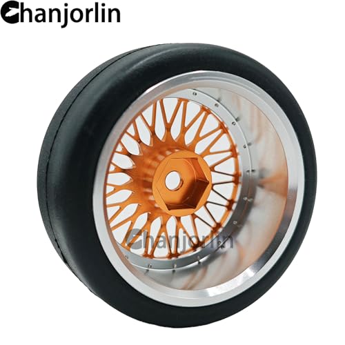 1/10 RC Drift Smooth Tires OD 2.56" & Aluminum Wheels 12mm Hex Hard Drift Racing Tyres for 1:10 1/12 Rally Street On Road Touring Car TT01 TT02 XV02 XV01 TA06 KYOSHO PTG2 4PCS (Gold) - color: Gold