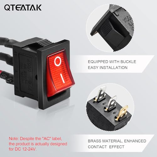 5 Pack KCD1 SPST Pre-Wired On/Off Red LED Boat Rocker Toggle Switch | 3-Pin 2-Position Snap In, Only for DC 12V-24V 20A - color: Red, size: DC 12V-24V 20A - Pre-Wired