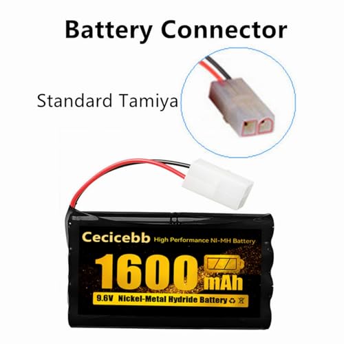 9.6V 1600mAh NI-MH Rechargeable Battery Pack with Standard Tamiya for RC Car Boats Robots Vehicles Trucks 2 Pack with 9.6V Battery Charger Cable