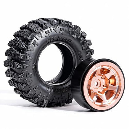1.3” Aluminum Beadlock Wheels & Mud Terrain Tires Set for 1/18 1/24, -7.6mm Offset RC Crawler Car Fits TRX4M, Axial SCX24 AX24, Redcat Ascent-18, FCX24, 66 x 26mm, Pre-Assembled, 4 pcs Glod - color: Copper