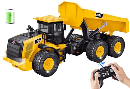 Mighty 9-Channel RC Dump Truck Toy | 1:18 Scale All-Terrain 6-Wheel Construction Vehicle with Lights & Sounds, 6 Wheels & 100-Min Battery, Remote Control Truck for Kids & Adults, Great STEM Gift 2026 - style: Mighty Dump Truck[2026 Version]