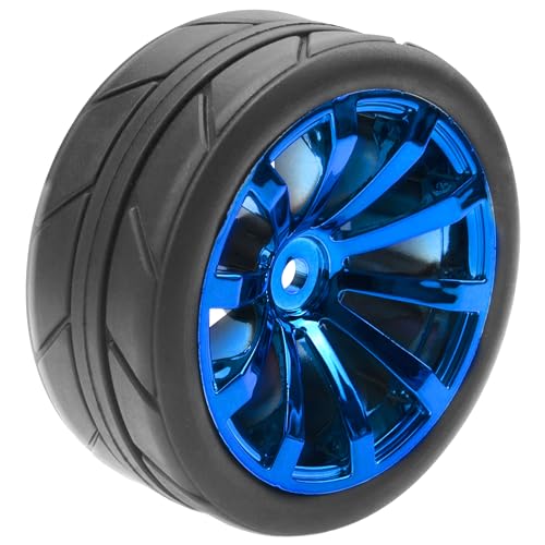 ShareGoo OD 2.55" Rubber Tires w/Plastic Wheel Rims 12mm Hex Compatible with HSP Tamiya Kyosho Traxxas Sakura WLtoys 1/10 RC On Road Racing Touring Car (Blue) - color: Blue