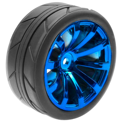 ShareGoo OD 2.55" Rubber Tires w/Plastic Wheel Rims 12mm Hex Compatible with HSP Tamiya Kyosho Traxxas Sakura WLtoys 1/10 RC On Road Racing Touring Car (Blue) - color: Blue
