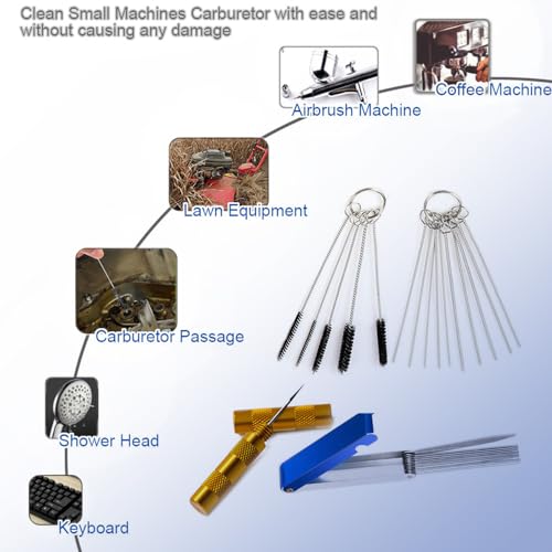 Carburetor Cleaner Tool Kit, Airbrush Torch Tip Cleaner Set Include 2 Single Head Brushes 30 Needles 15 Nylon Brushes 13 Cleaning Wires 1 Scraper 4 Clean Hooks for Motorcycle ATV Chainsaw Welder