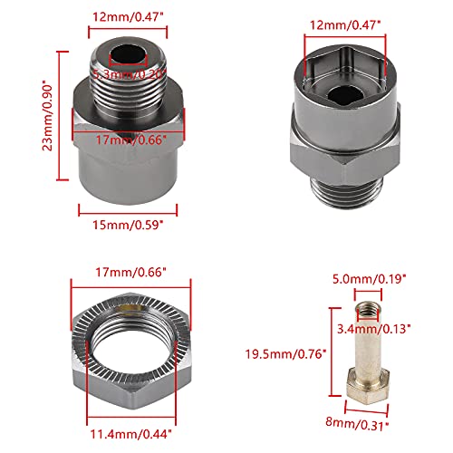12mm to 17mm Metal Wheel Hex Drive Hub Adapter Conversion 15mm Offset Extension for HSP 1:10 RC Car & 1:8 Tires, Pack of 4