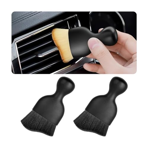 Blilo 2PCS Car Interior Detailing Brush with Dust Cover, Auto Soft Hair Cleaning Brushes, Scratch Free Curved Dirt Collectors, for Vehicle Dashboard Air Conditioner Vents Leather Computer (Balck/2PCS) | soft synthetic bristles, grooved handle, wet or dry