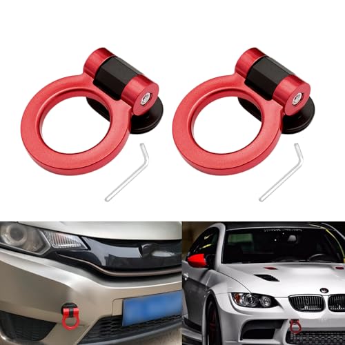 x xotic tech 2pcs JDM Track Racing Style Bumper Trailer Tow Hook Ring Decoration Sticker Universal Fit All Car Truck SUV, Red + Red - color: Red+Red