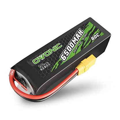 OVONIC 80C 4S 6500mAh 14.8V Lipo Battery with XT90 Connector for arrma 1/5, 1/8 Scale RC Cars and Trucks Buggy Truggy