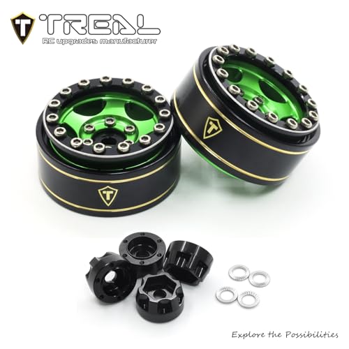 Treal 1.0 Beadlock SCX24 Wheels (4P) Classic 5-Star 1" Micro Beadlock Wheels for Axial 1/24 Deadbolt Betty C10 Gladitor Bronco 27.3g (Black-Green) - color: Black-Green